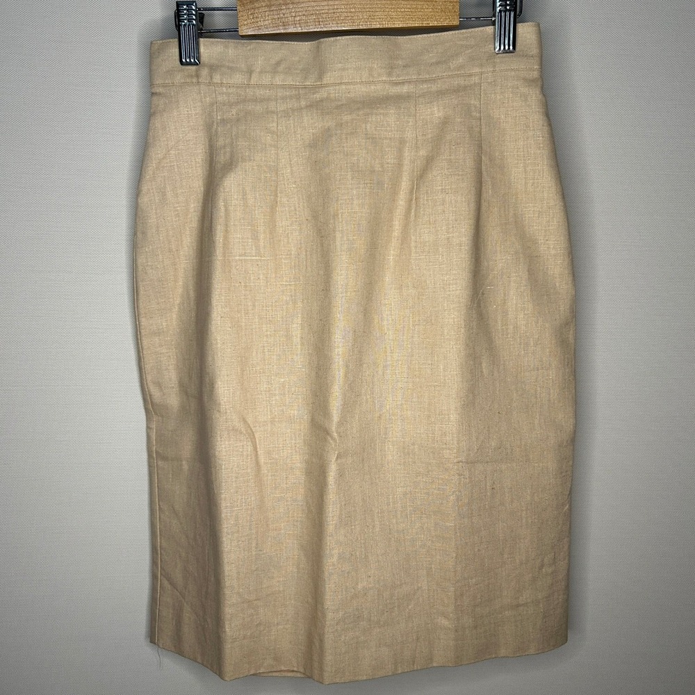 Vintage James River Traders Tan Linen Cotton Pencil Skirt 6 Hong Kong Minimalist